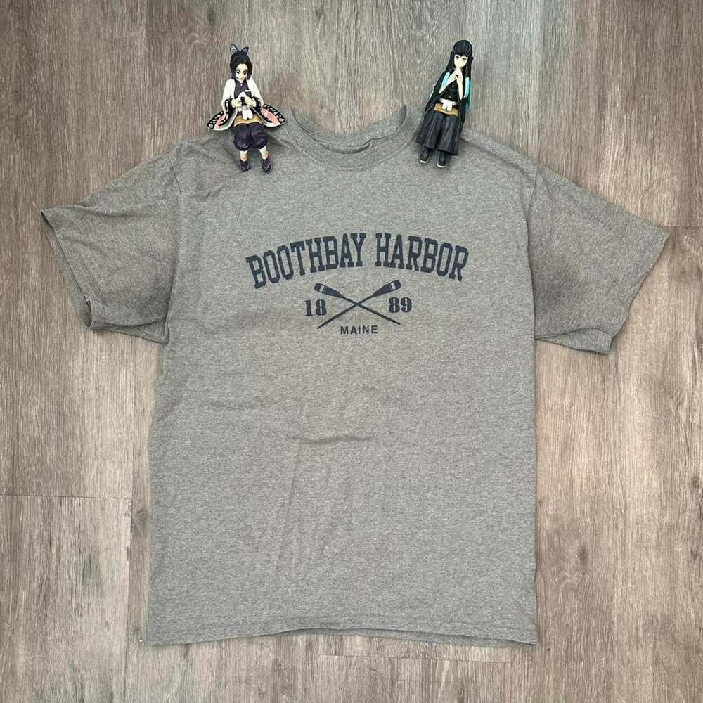 Hanes Boothbay Harbor Maine Gray Graphic T-Shirt Large